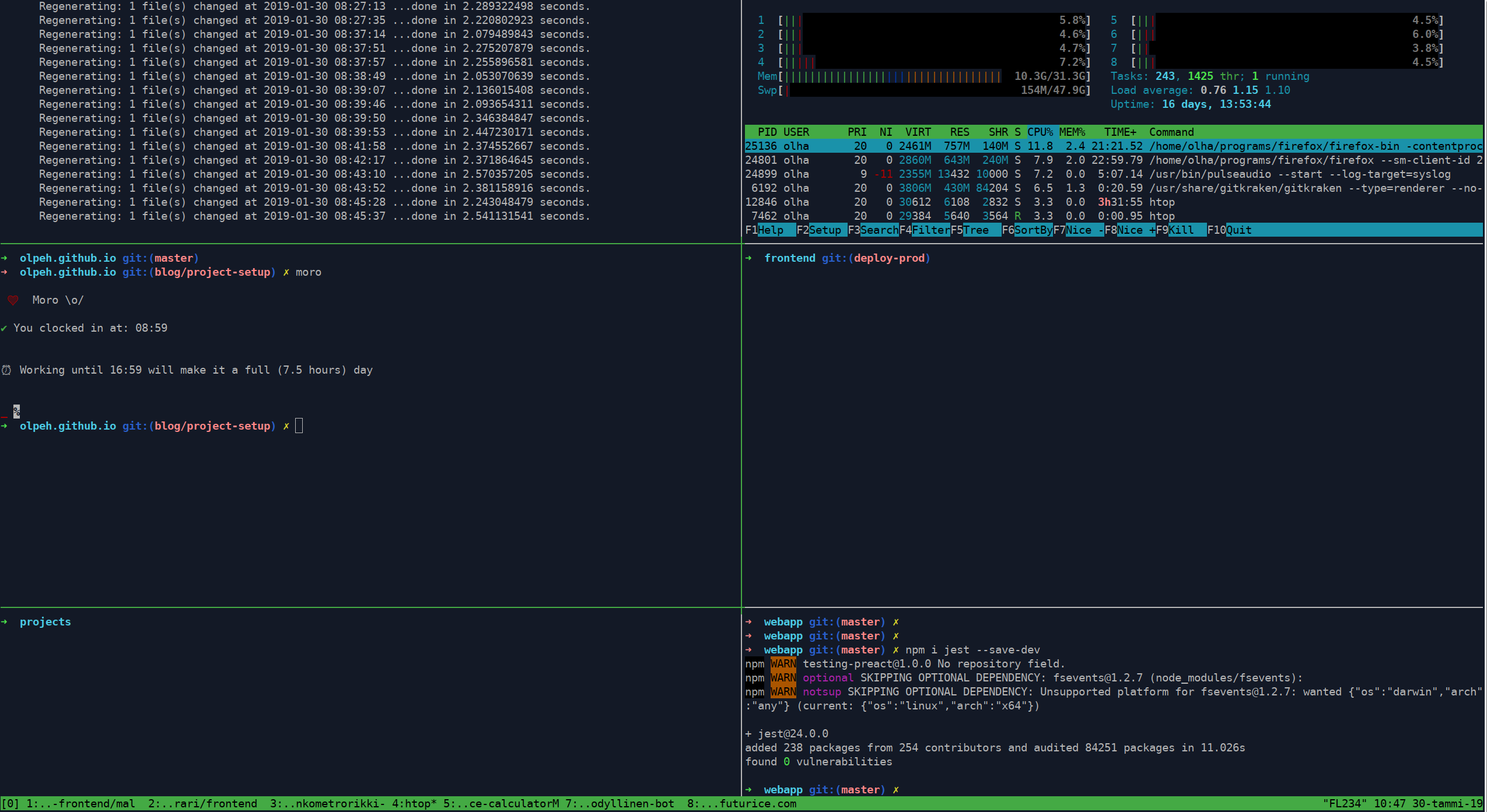 Screenshot of my typical terminal layout